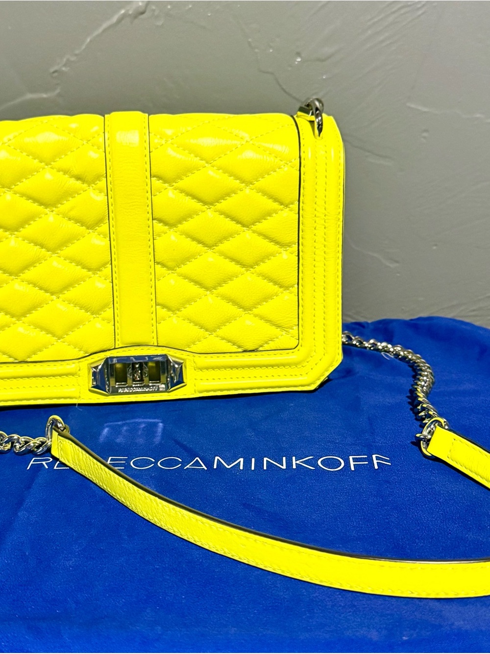 Rebecca Minkoff Neon Quilted Yellow Chain Crossbody